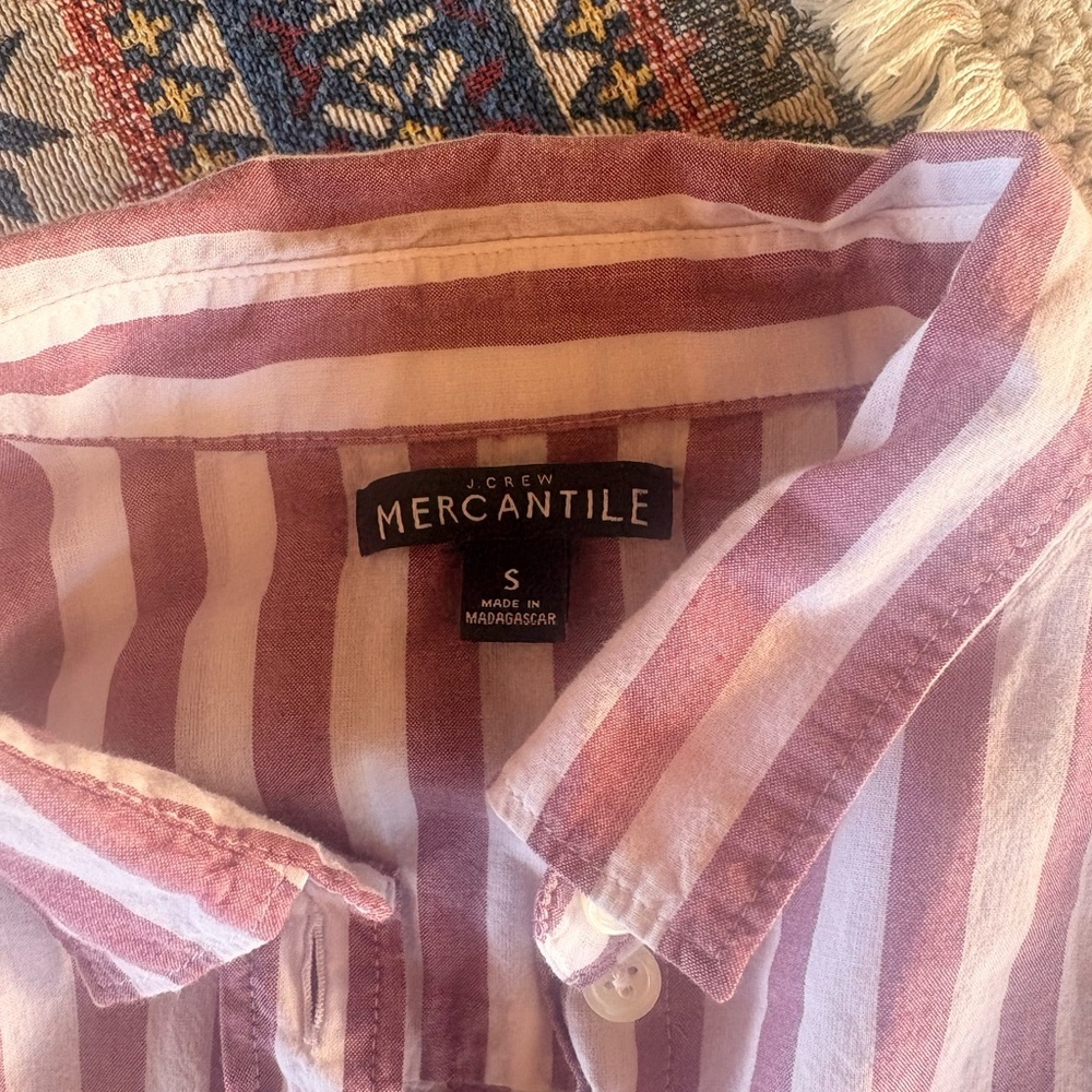 J Crew Mercantile Striped Linen Cotton Button-Up Pink Red Shirt Beach Spring S - Picture 4 of 6